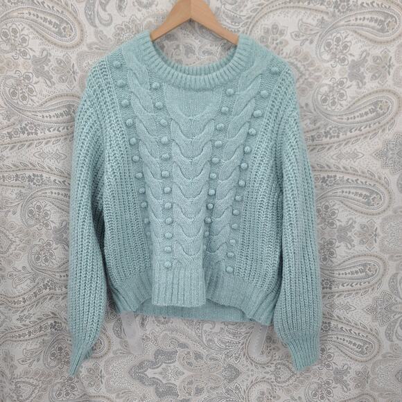 Evolution by Cyrus Sweaters - Evolution Balloon sleeve Chunky soft knit Fisherman sweater Pastel BlueSZ XXL